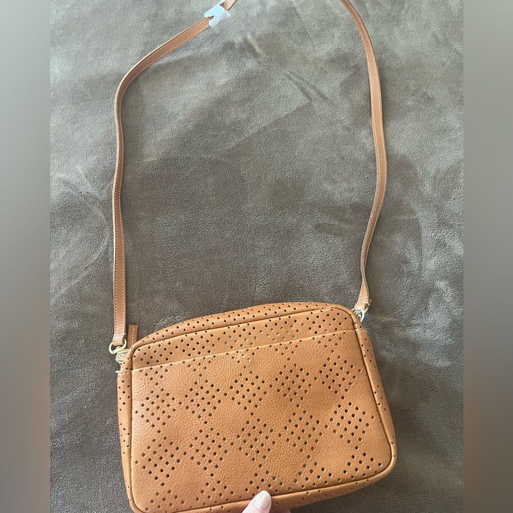 Clare V. Mirabel Brown Perforated Crossbody Bag